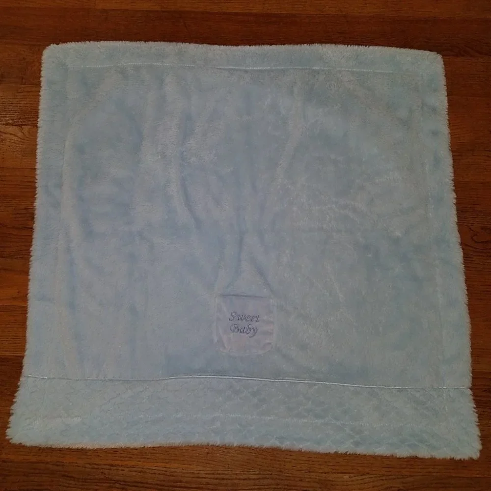 Sweet Baby Kyle & Deena Blue White Fleece Blanket Lovey Pocket SOFT 30